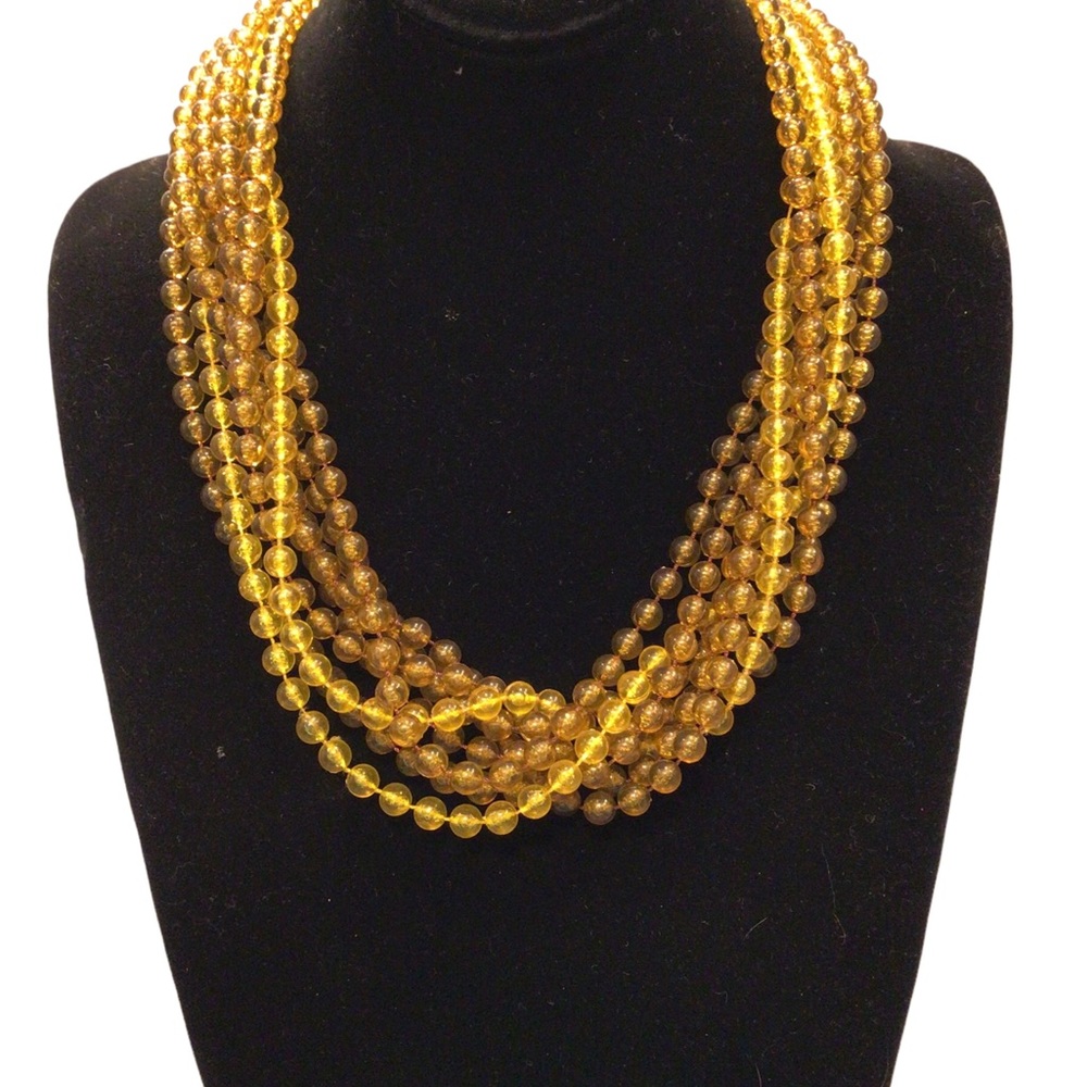 Old Vintage Smokey Amber Multi Layered Plastic Beaded Necklace View 5